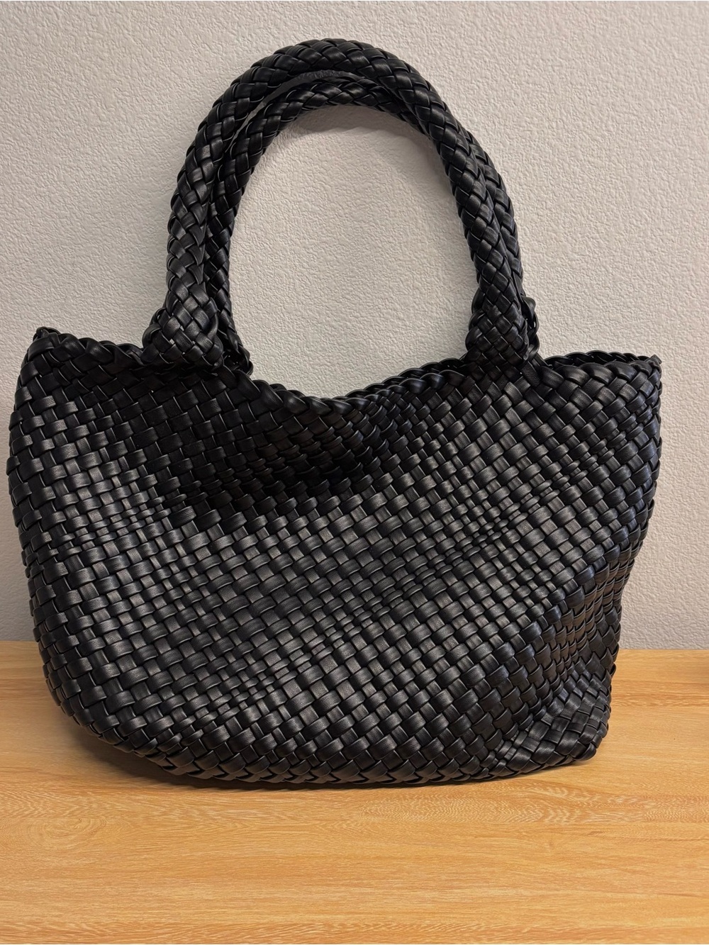 Woven Black Tote Handbag